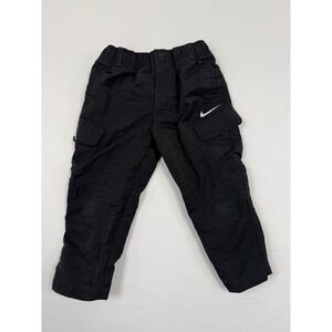 Nike Boys Black Nylon Cargo Pants 3T Elastic Waist Swoosh Logo